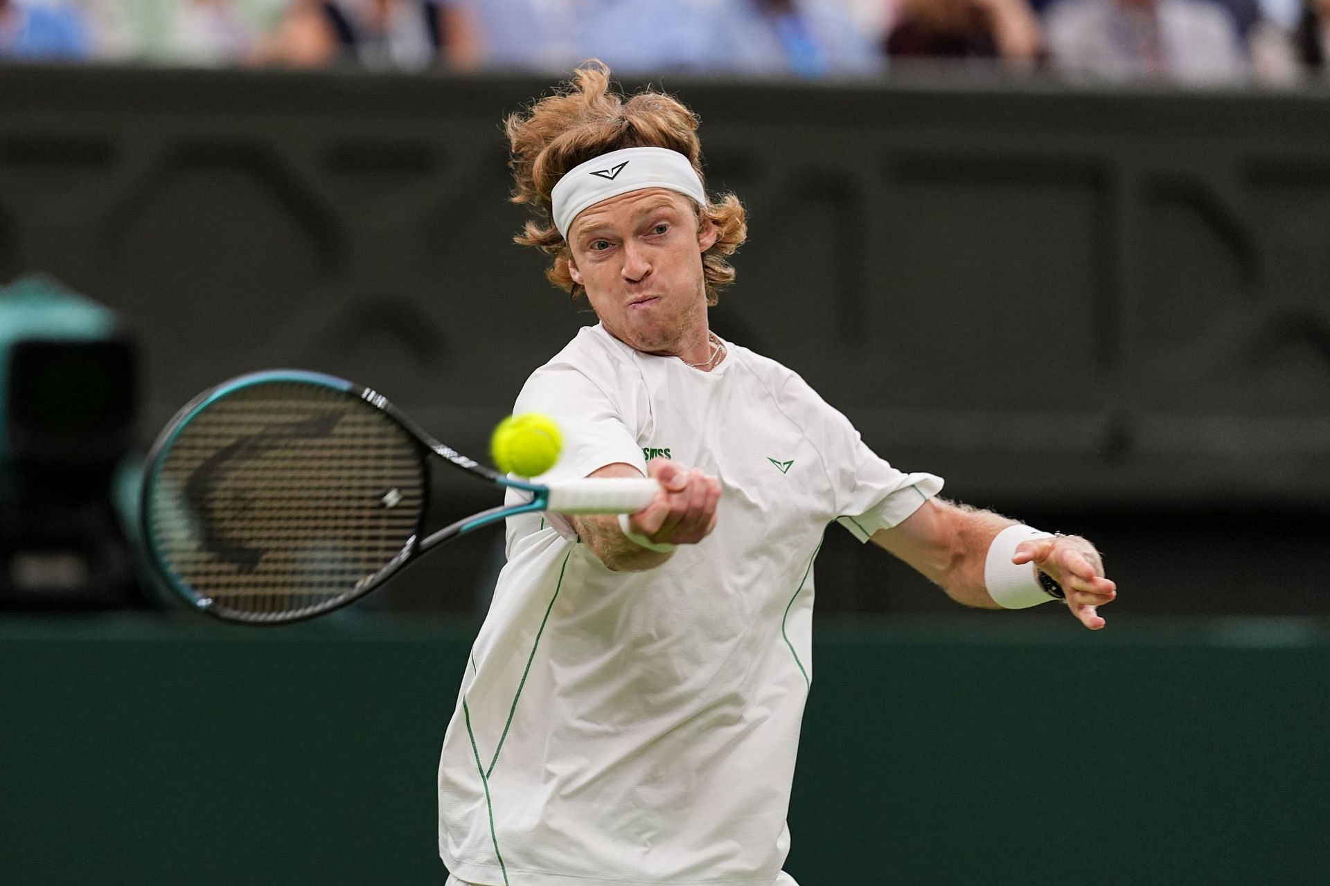 Rublev in action at the 2025 Wimbledon (Image Source: Getty)